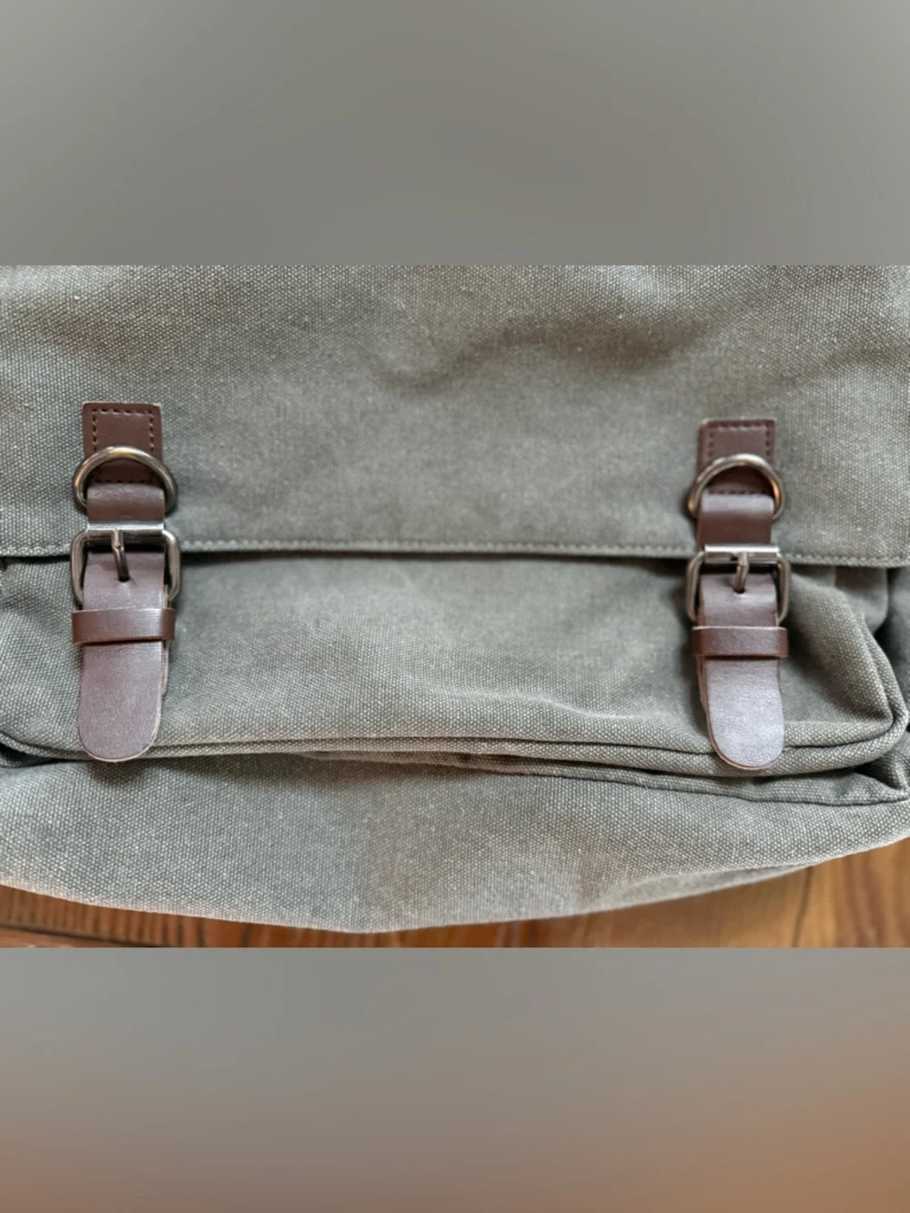 Canvas Messenge / Laptop Bag in Olive Green with Brown Accents